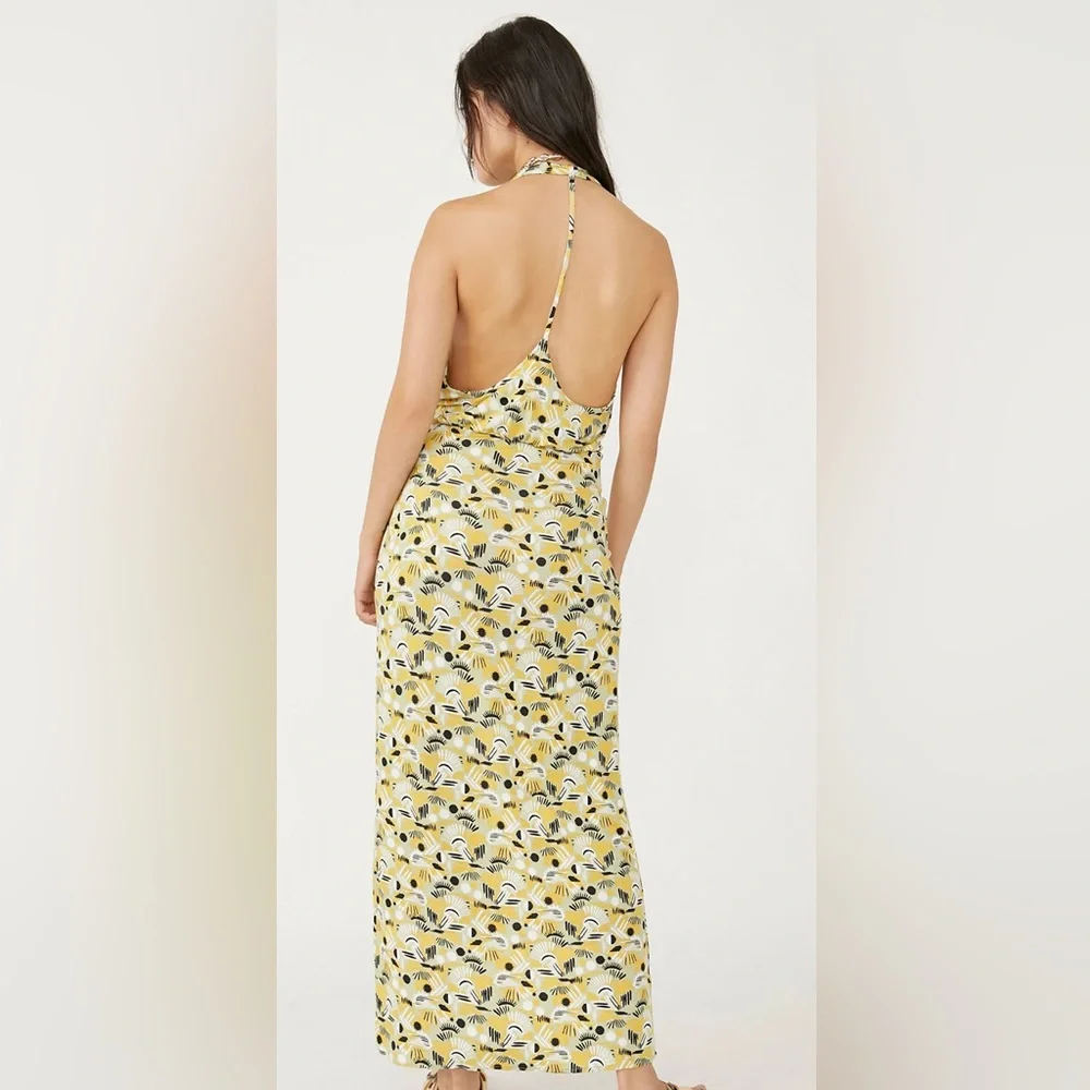 Free People Daria Halter Maxi Dress Apple Mint Low Back Slit Plunge Size Small - Picture 5 of 14